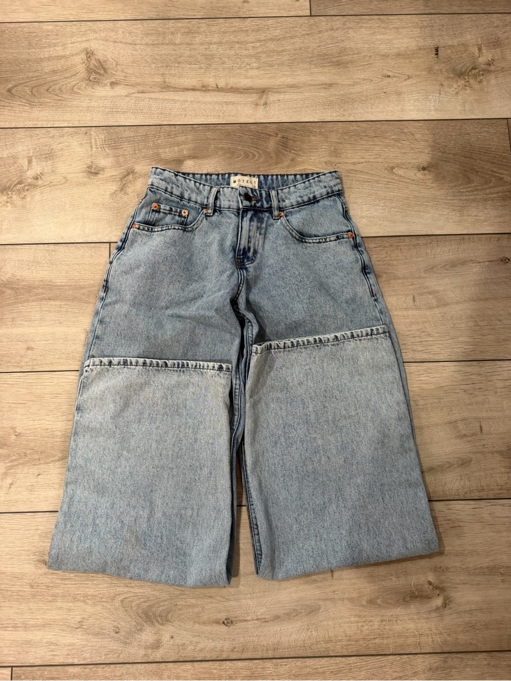 Motel Rocks Light Blue Wide Leg Panel Jeans